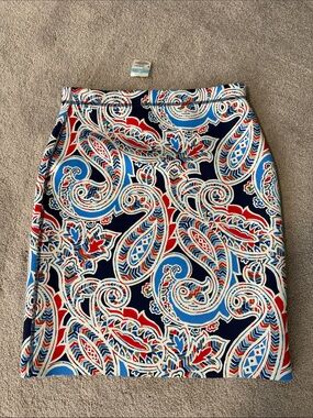 J McLachlan Reversible Paisley Print Navy, Red & Light Blue Women's Skirt